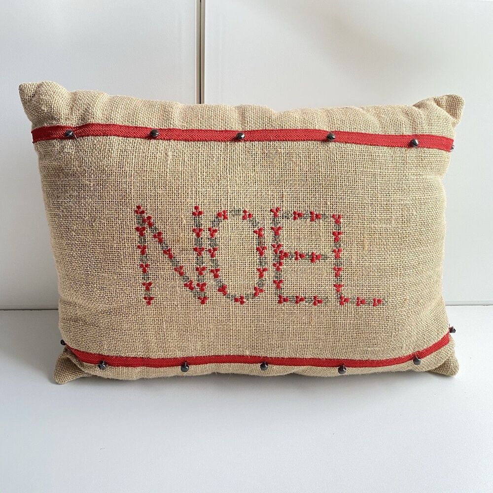 Christmas‎ NOEL Pillow Burlap Bells On Top And Bottom 16x12" Farmhouse Decor